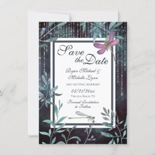 Reserva La Fecha Dragonflies and Lights Evending Garden Wedding