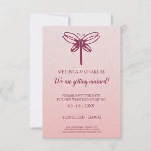 Reserva La Fecha Dragonfly Logo in Burgundy on Gradient for Wedding