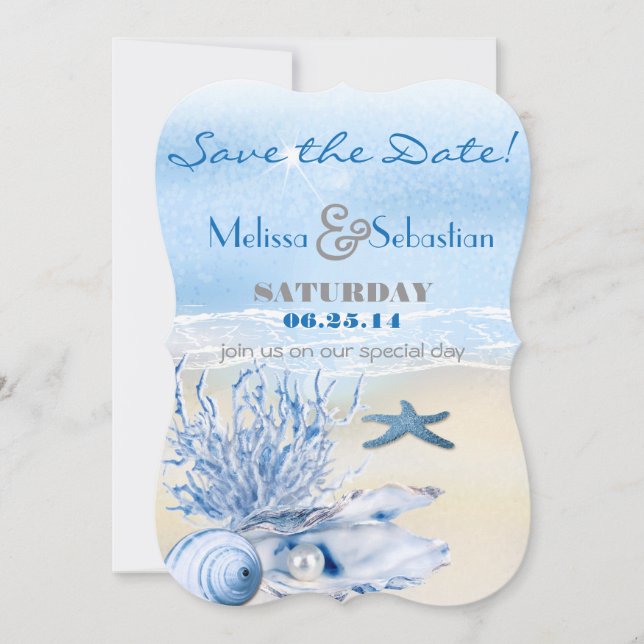 Reserva La Fecha Dream Shore Beach Muy Blue WeddingSave the Date (Anverso)