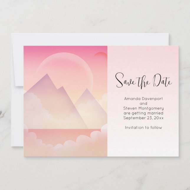 Reserva La Fecha Dreamy Pastel Mountain Landscape Boda (Anverso)