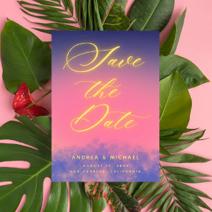 Reserva La Fecha Dreamy Sunset Sky y Neon Photo QR Code Boda