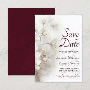 Reserva La Fecha Dreamy White Orchids Borgoña Boda de texto