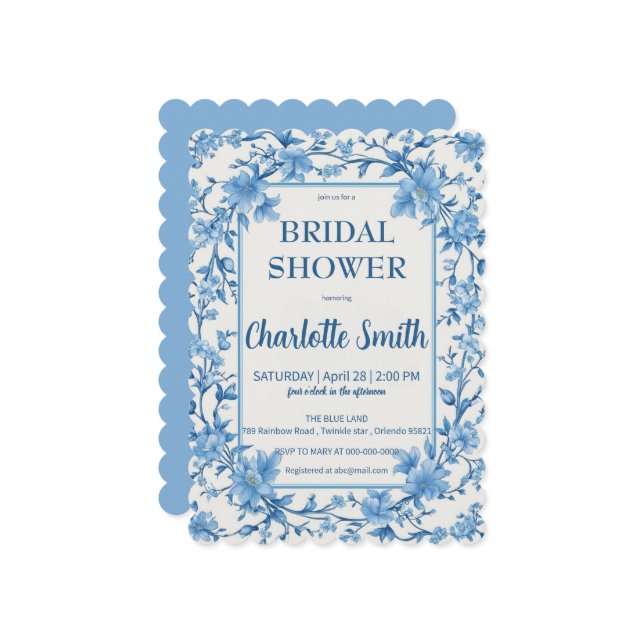 Reserva La Fecha ducha de novia antigua Chinoiserie azul y blanca (Anverso/Reverso In Situ)