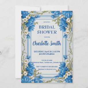 Reserva La Fecha Ducha de novia floral antigua Chinoiserie azul
