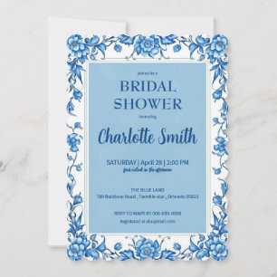 Reserva La Fecha Ducha de novia floral antigua Chinoiserie azul