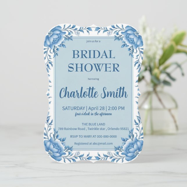 Reserva La Fecha Ducha de novia Simple Blue Chinoiserie flor (Anverso de pie)