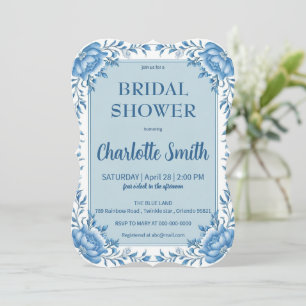 Reserva La Fecha Ducha de novia Simple Blue Chinoiserie flor
