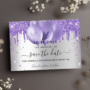 Reserva La Fecha Dulce 16 globos violeta de plata brillan