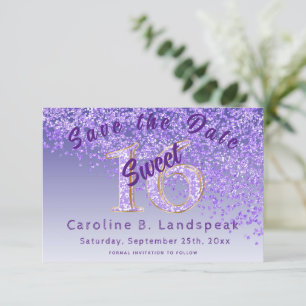 Reserva La Fecha Dulce 16 Purpurina púrpura Purpurina elegante núme