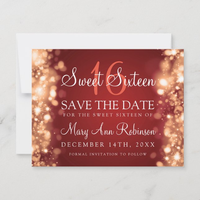 Reserva La Fecha Dulce 16 "Save The Date" Esparkling Lights Red Gol (Anverso)