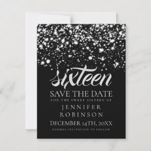 Reserva La Fecha Dulce 16 "Save The Date" Glam Plateado Medianoche