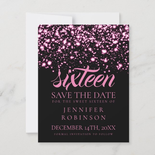 Reserva La Fecha Dulce 16 "Save The Date" Glam Rosa De Medianoche (Anverso)