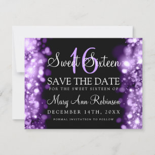 Reserva La Fecha Dulce 16 "Save The Date" Luces Esparkling Purple
