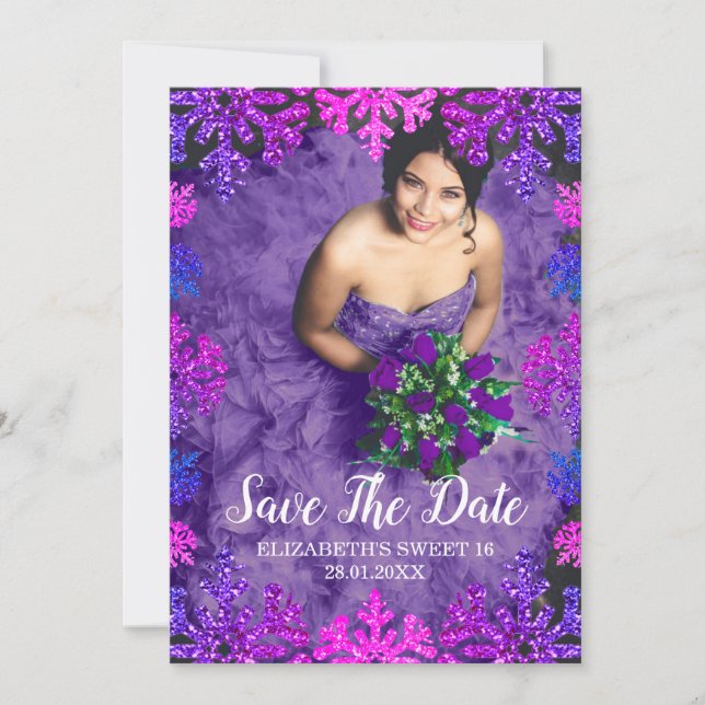 Reserva La Fecha Dulce cumpleaños de copo de nieve de invierno 16 (Anverso)