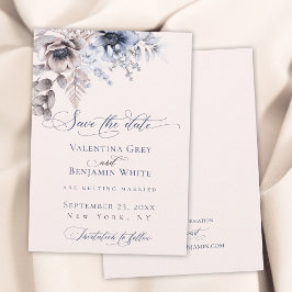 Reserva La Fecha Duste azul beige floral elegante Guardar la fecha