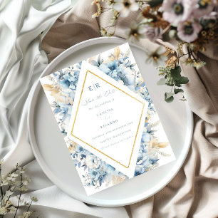 Reserva La Fecha Duste Blue Gold Floral Bloom todo en un Boda