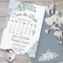 Reserva La Fecha Duste Blue Watercolor Floral Boho Boda Calendario