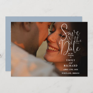 Reserva La Fecha Dusty Blue 2 Photo Elegant Script Boda QR Code