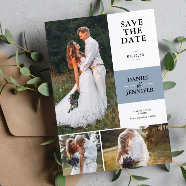 Reserva La Fecha Dusty Blue 3-Photo Gallery Wedding Salva La Fecha (Subido por el creador)