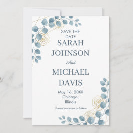 Reserva La Fecha Dusty Blue And Gold Floral Wedding