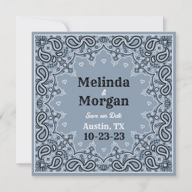 Reserva La Fecha Dusty Blue Bandana Flat Save the Date Card (Anverso)