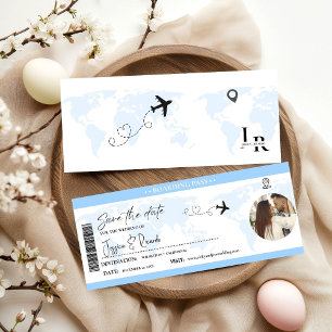 Reserva La Fecha Dusty Blue Boarding pass Ticket Boda
