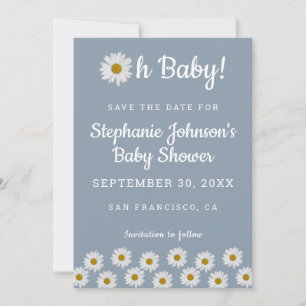 Reserva La Fecha Dusty Blue Bohemie Daisies Oh Baby Baby Shower