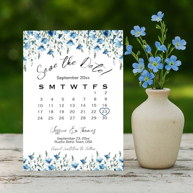 Reserva La Fecha Dusty Blue Boho Moda Wildflowers Boda Calendario (Subido por el creador)