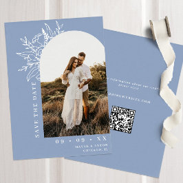 Reserva La Fecha Dusty Blue Botanical Floral Arch Photo Boda