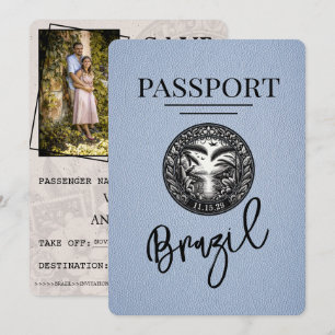 Reserva La Fecha Dusty Blue Brazil Passport Save the Date