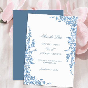Reserva La Fecha Dusty Blue Classic Vintage Floral Garden Wedding