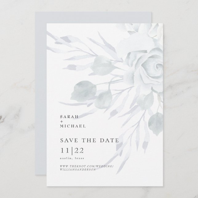 Reserva La Fecha Dusty Blue Elegant Floral Wedding Salven La Fecha (Anverso / Reverso)