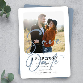 Reserva La Fecha Dusty Blue Elegant Wedant Photo Save the Date