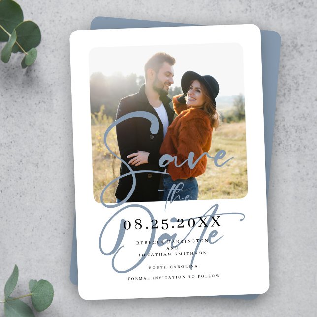 Reserva La Fecha Dusty Blue Elegant Wedant Photo Save the Date (Subido por el creador)