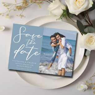 Reserva La Fecha Dusty Blue Engagement Couple Photo Coastal