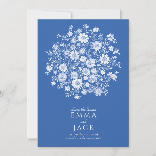 Reserva La Fecha Dusty Blue Floral Bouquet Save the Date Card (Anverso)