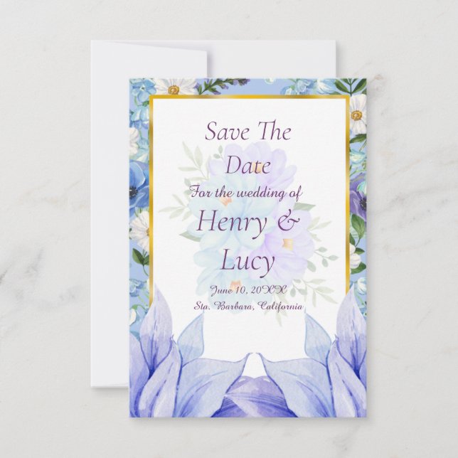 Reserva La Fecha Dusty Blue Floral Garden Save the Date (Anverso)