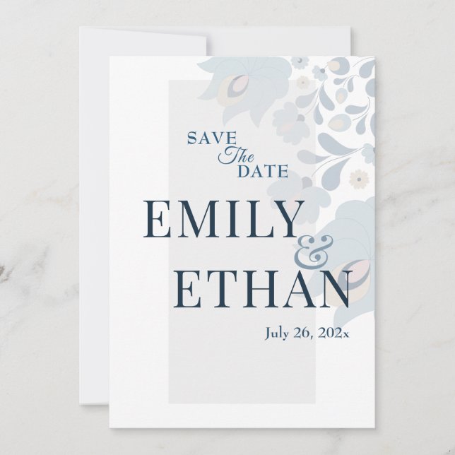 Reserva La Fecha Dusty Blue Floral Save the Date (Anverso)