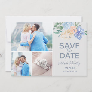 Reserva La Fecha Dusty Blue Florals   Collage de fotos gris 3