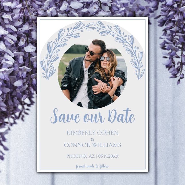 Reserva La Fecha Dusty Blue Garland Photo Save the Date (Dusty Blue Garland Photo Save the Date)
