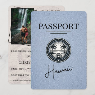 Reserva La Fecha Dusty Blue Hawaii Passport Save the Date