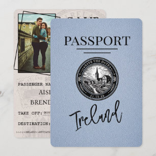 Reserva La Fecha Dusty Blue Ireland Passport Save the Date