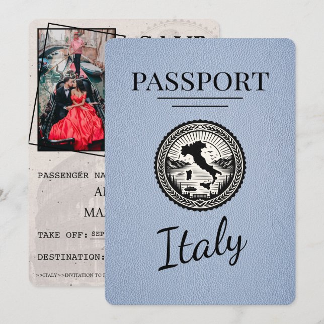 Reserva La Fecha Dusty Blue Italy Passport (Anverso / Reverso)