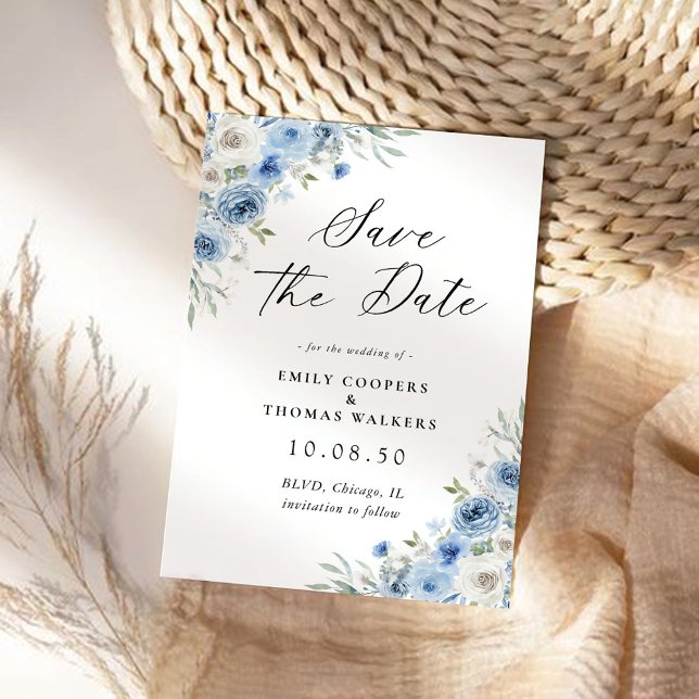 Reserva La Fecha Dusty Blue Ivory Save the Date Card (Subido por el creador)