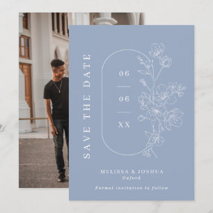 Reserva La Fecha Dusty Blue Line dibuja Boda de fotos florales