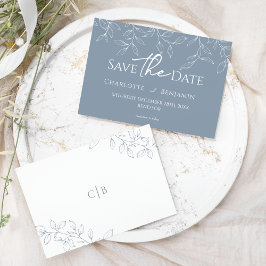 Reserva La Fecha Dusty Blue Minimal Leaf Wedding Salven La Fecha