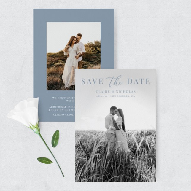 Reserva La Fecha Dusty Blue Modern Elegant Wedding Photo (Subido por el creador)
