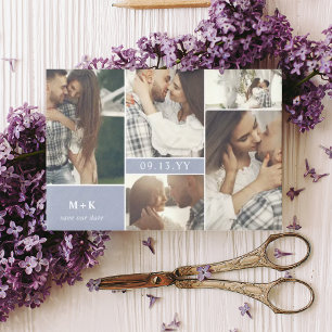 Reserva La Fecha Dusty Blue Modern Initials & Photos Save the Date