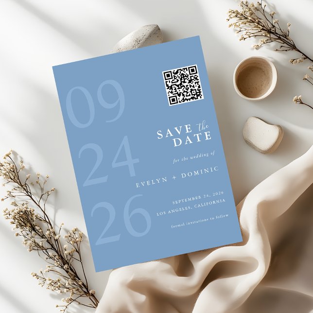 Reserva La Fecha Dusty Blue Modern Typography QR Code Wedding (Subido por el creador)