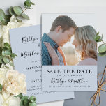 Reserva La Fecha Dusty Blue Modern Typography Simple Photo Boda<br><div class="desc">Dusty Blue Modern Typography Simple Photo Wedding Guarda La Tarjeta De Invitación De Fecha. Hágale saber a su familia, amigos y colegas que usted ha fijado una fecha para su celebración boda con esta elegante, elegante y moderna boda, ahorrando la tarjeta de invitación de cita. Todos los textos están preorganizados...</div>